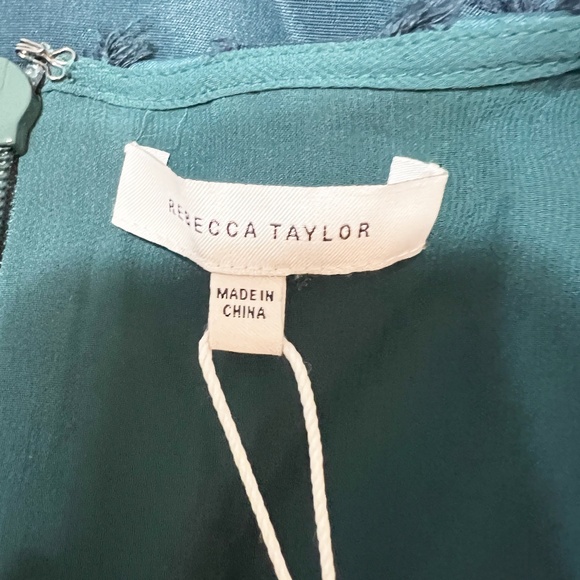 NEW Rebecca Taylor Eyelash Asymmetrical Seamed Green Navy Mini Dress 4 - Picture 2 of 4